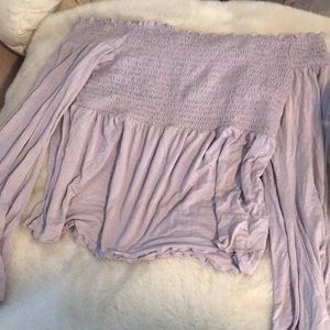 off the shoulder, purple top
